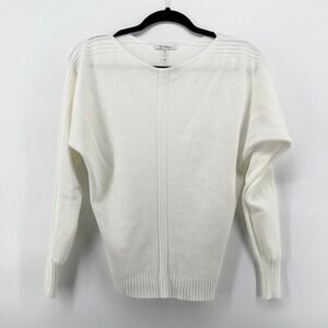 Vila Milano Women's Cream‎ Ribbed Knit Button Back Long Sleeve Sweater Small
